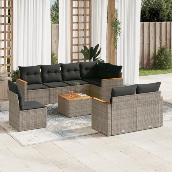 ARDEBO.de - 9-tlg. Garten-Sofagarnitur mit Kissen Grau Poly Rattan