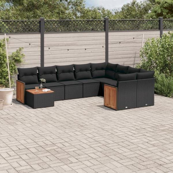 ARDEBO.de - 10-tlg. Garten-Sofagarnitur mit Kissen Schwarz Poly Rattan