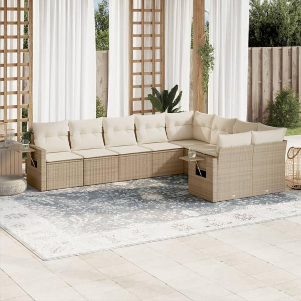 ARDEBO.de - 9-tlg. Garten-Sofagarnitur mit Kissen Beige Poly Rattan