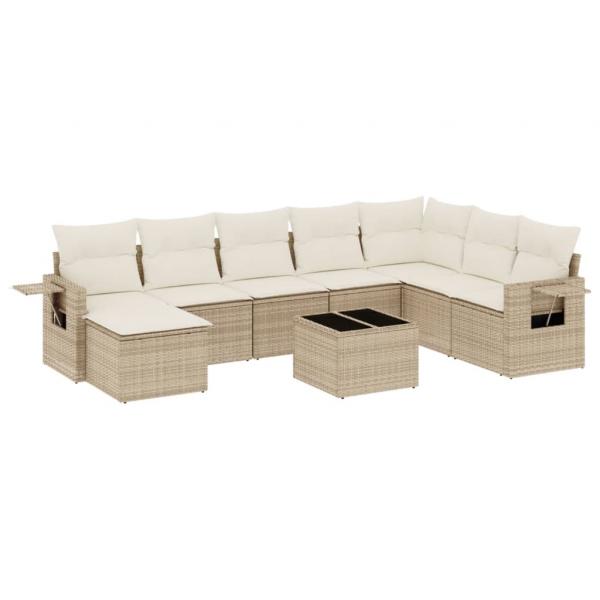 9-tlg. Garten-Sofagarnitur mit Kissen Beige Poly Rattan