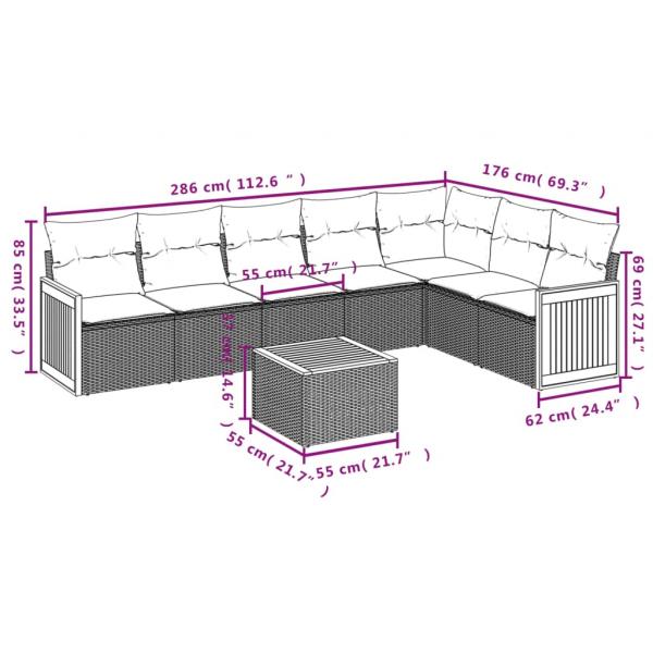 8-tlg. Garten-Sofagarnitur mit Kissen Schwarz Poly Rattan