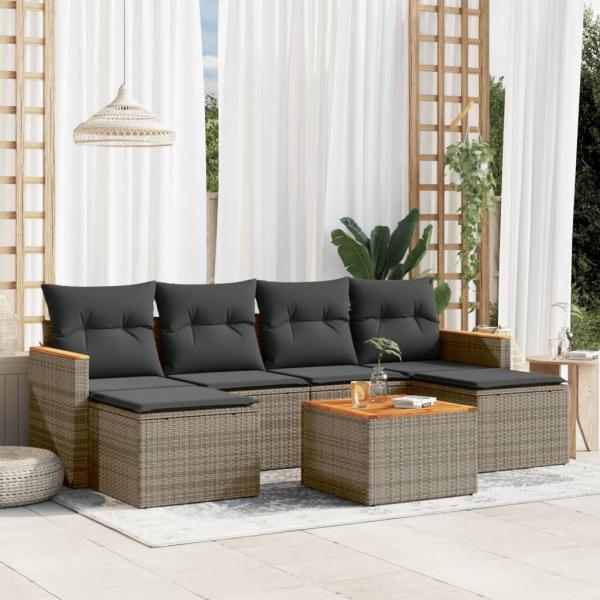 ARDEBO.de - 7-tlg. Garten-Sofagarnitur mit Kissen Grau Poly Rattan