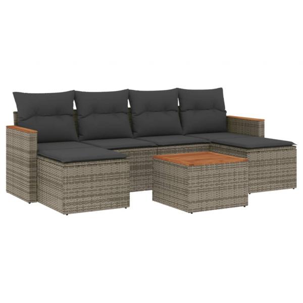 7-tlg. Garten-Sofagarnitur mit Kissen Grau Poly Rattan