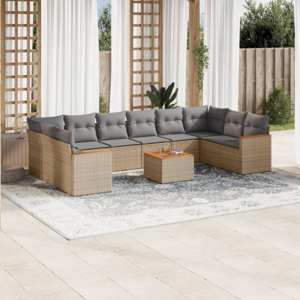 ARDEBO.de - 11-tlg. Garten-Sofagarnitur mit Kissen Beige Poly Rattan