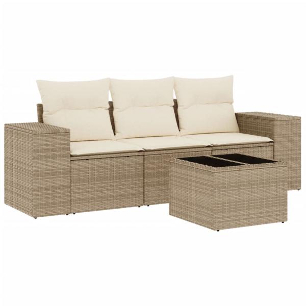 4-tlg. Garten-Sofagarnitur mit Kissen Beige Poly Rattan