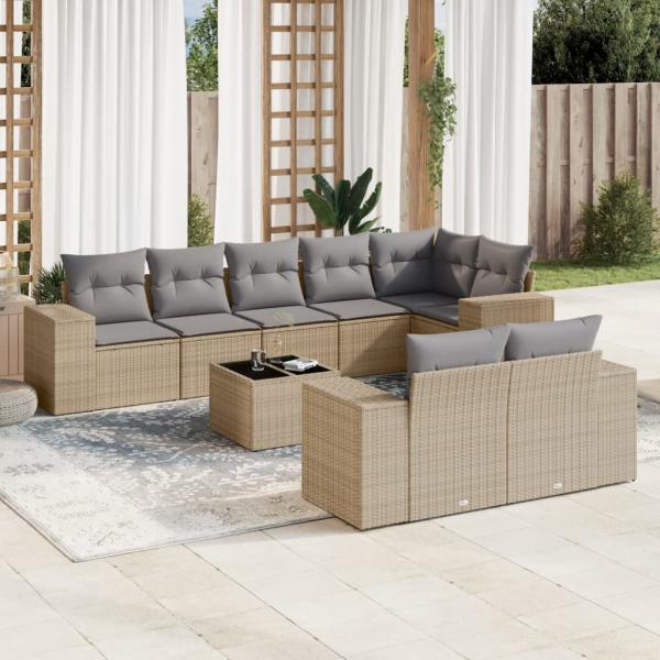 ARDEBO.de - 9-tlg. Garten-Sofagarnitur mit Kissen Beige Poly Rattan