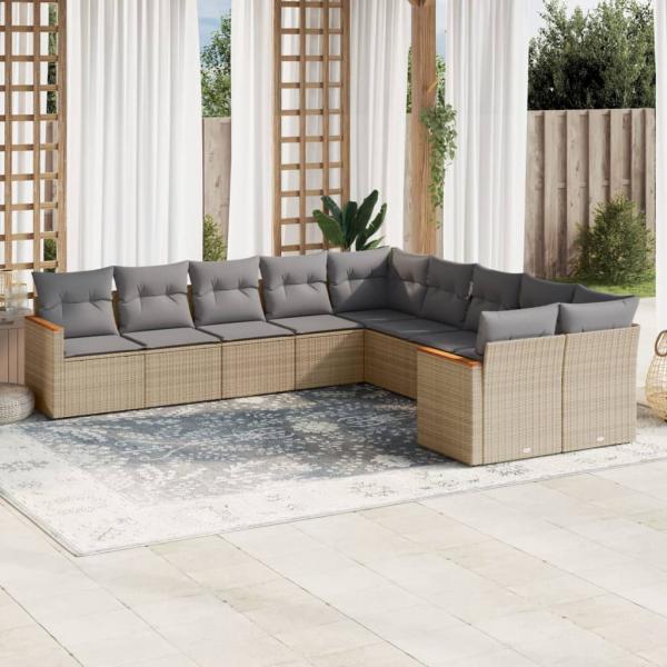 ARDEBO.de - 10-tlg. Garten-Sofagarnitur mit Kissen Beige Poly Rattan