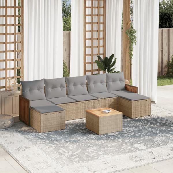 ARDEBO.de - 8-tlg. Garten-Sofagarnitur mit Kissen Beige Poly Rattan