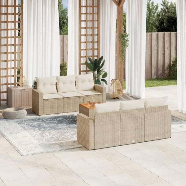 ARDEBO.de - 7-tlg. Garten-Sofagarnitur mit Kissen Beige Poly Rattan