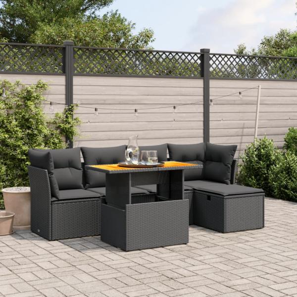 ARDEBO.de - 6-tlg. Garten-Sofagarnitur mit Kissen Schwarz Poly Rattan