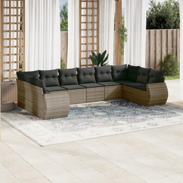 ARDEBO.de - 10-tlg. Garten-Sofagarnitur mit Kissen Grau Poly Rattan