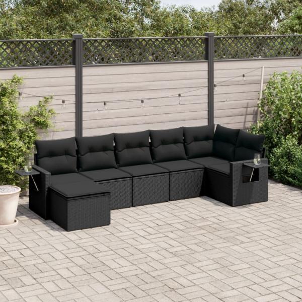 ARDEBO.de - 7-tlg. Garten-Sofagarnitur mit Kissen Schwarz Poly Rattan