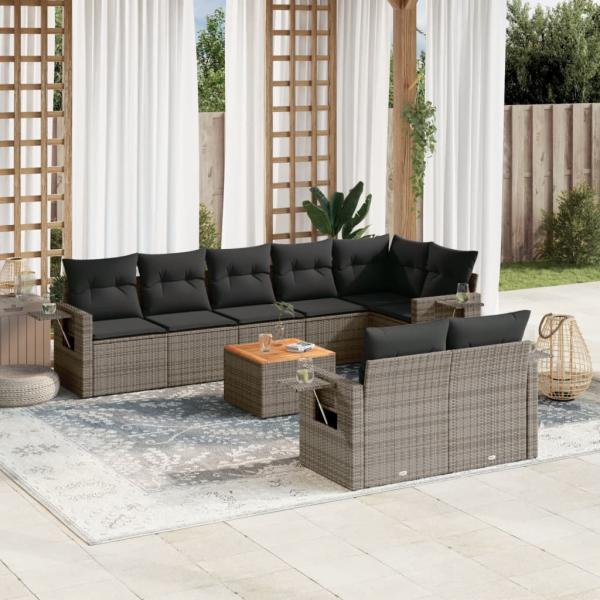 ARDEBO.de - 9-tlg. Garten-Sofagarnitur mit Kissen Grau Poly Rattan