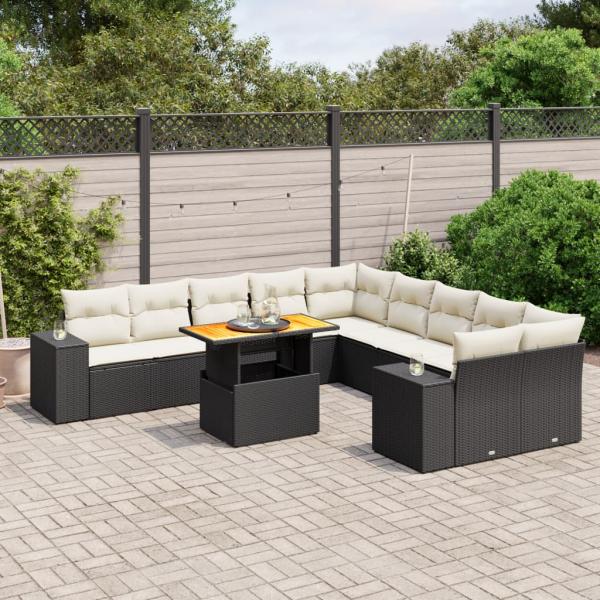 ARDEBO.de - 11-tlg. Garten-Sofagarnitur mit Kissen Schwarz Poly Rattan