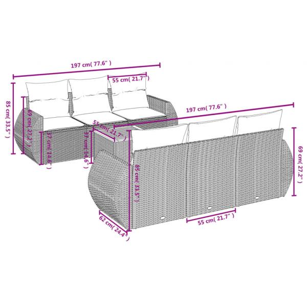 7-tlg. Garten-Sofagarnitur mit Kissen Beige Poly Rattan