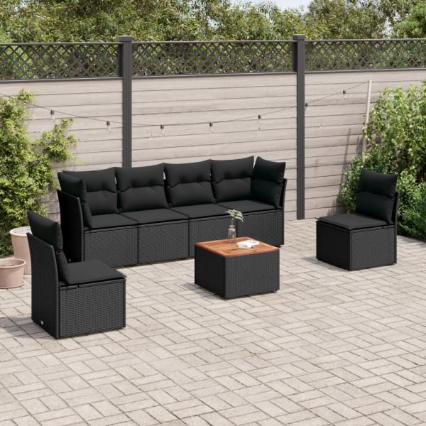 ARDEBO.de - 7-tlg. Garten-Sofagarnitur mit Kissen Schwarz Poly Rattan