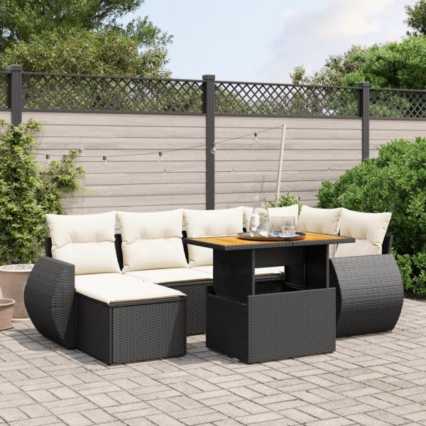 ARDEBO.de - 7-tlg. Garten-Sofagarnitur mit Kissen Schwarz Poly Rattan