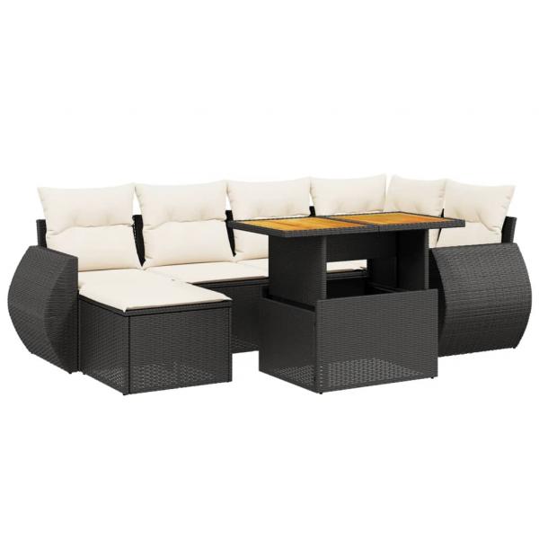 7-tlg. Garten-Sofagarnitur mit Kissen Schwarz Poly Rattan