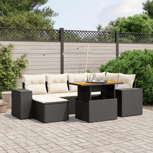 ARDEBO.de - 7-tlg. Garten-Sofagarnitur mit Kissen Schwarz Poly Rattan