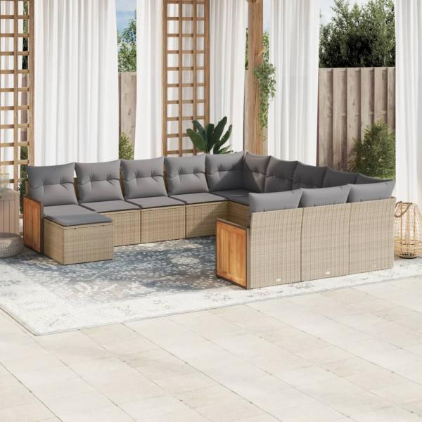 ARDEBO.de - 12-tlg. Garten-Sofagarnitur mit Kissen Beige Poly Rattan