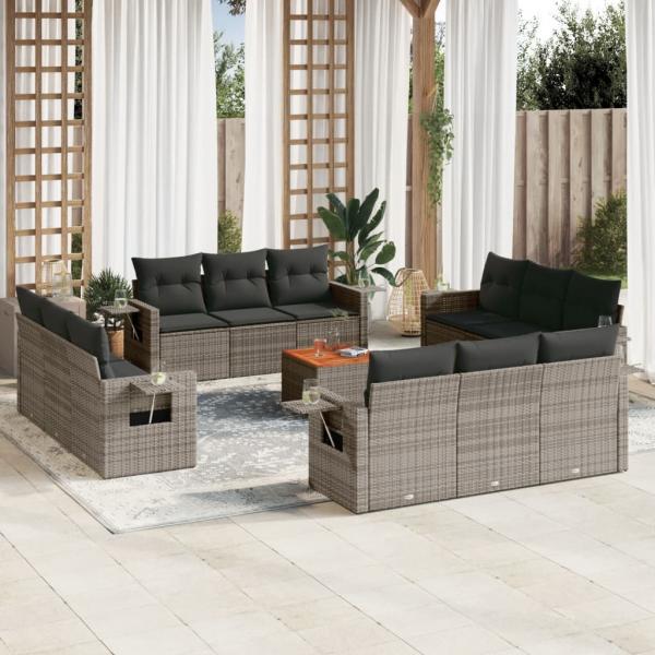 ARDEBO.de - 13-tlg. Garten-Sofagarnitur mit Kissen Grau Poly Rattan