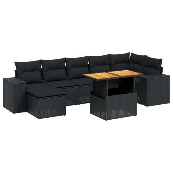 8-tlg. Garten-Sofagarnitur mit Kissen Schwarz Poly Rattan