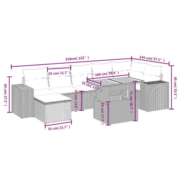 8-tlg. Garten-Sofagarnitur mit Kissen Schwarz Poly Rattan