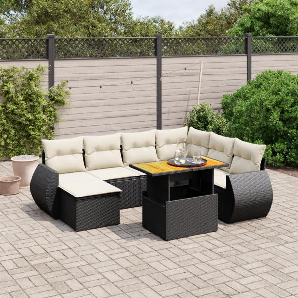 ARDEBO.de - 8-tlg. Garten-Sofagarnitur mit Kissen Schwarz Poly Rattan