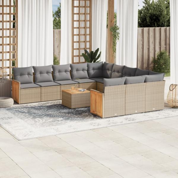 ARDEBO.de - 12-tlg. Garten-Sofagarnitur mit Kissen Beige Poly Rattan