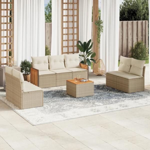 ARDEBO.de - 8-tlg. Garten-Sofagarnitur mit Kissen Beige Poly Rattan