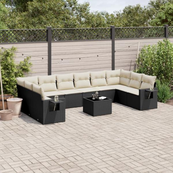 ARDEBO.de - 11-tlg. Garten-Sofagarnitur mit Kissen Schwarz Poly Rattan