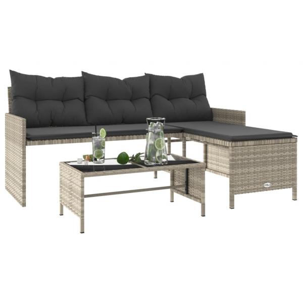 Gartensofa in L-Form mit Tisch und Kissen Hellgrau Poly Rattan