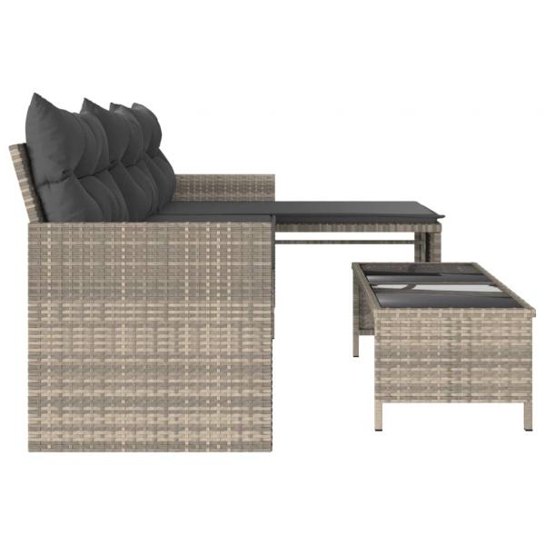 Gartensofa in L-Form mit Tisch und Kissen Hellgrau Poly Rattan