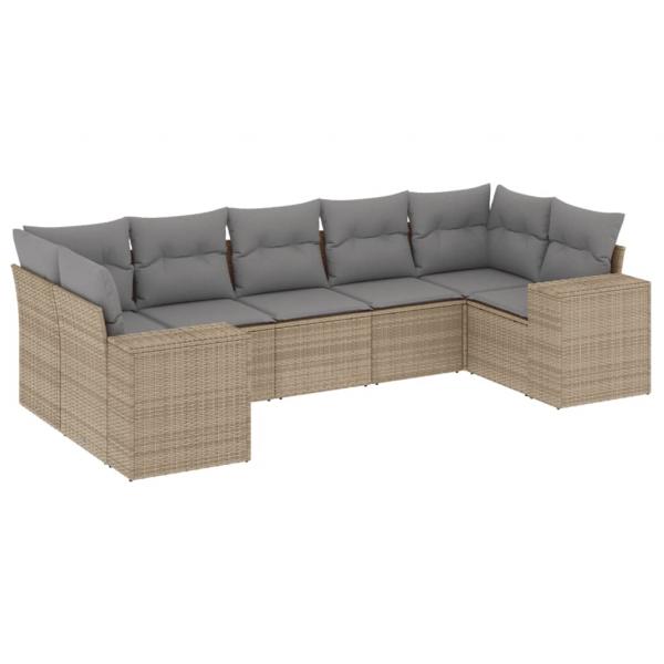 7-tlg. Garten-Sofagarnitur mit Kissen Beige Poly Rattan