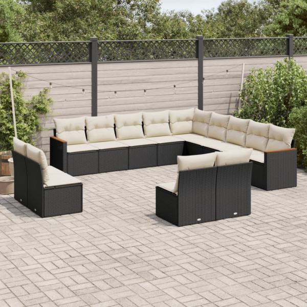 ARDEBO.de - 13-tlg. Garten-Sofagarnitur mit Kissen Schwarz Poly Rattan