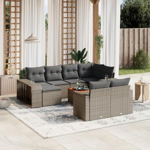 ARDEBO.de - 11-tlg. Garten-Sofagarnitur mit Kissen Grau Poly Rattan