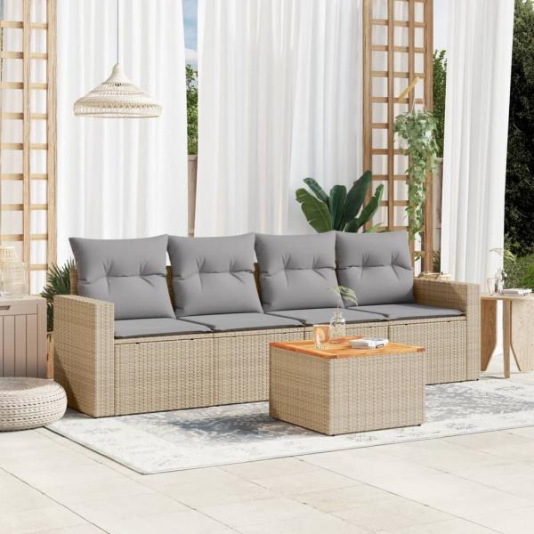 ARDEBO.de - 5-tlg. Garten-Sofagarnitur mit Kissen Beige Poly Rattan