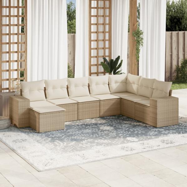 ARDEBO.de - 8-tlg. Garten-Sofagarnitur mit Kissen Beige Poly Rattan