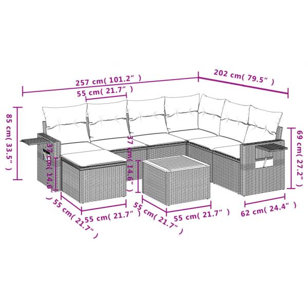 8-tlg. Garten-Sofagarnitur mit Kissen Schwarz Poly Rattan