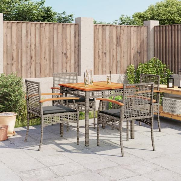 ARDEBO.de - 5-tlg. Garten-Essgruppe mit Kissen Grau Poly Rattan