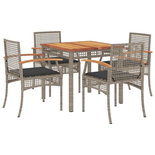 5-tlg. Garten-Essgruppe mit Kissen Grau Poly Rattan