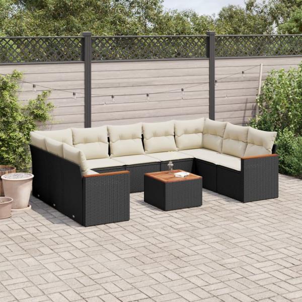 ARDEBO.de - 10-tlg. Garten-Sofagarnitur mit Kissen Schwarz Poly Rattan