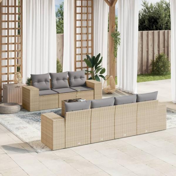 ARDEBO.de - 8-tlg. Garten-Sofagarnitur mit Kissen Beige Poly Rattan