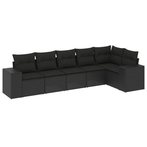 6-tlg. Garten-Sofagarnitur mit Kissen Schwarz Poly Rattan