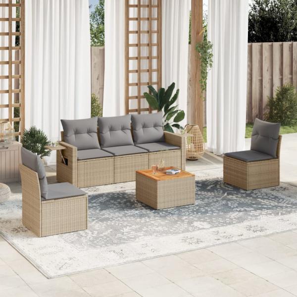 ARDEBO.de - 6-tlg. Garten-Sofagarnitur mit Kissen Beige Poly Rattan