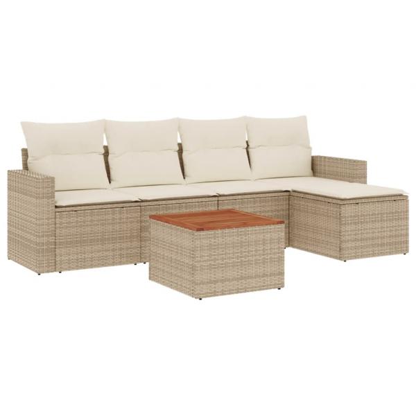 6-tlg. Garten-Sofagarnitur mit Kissen Beige Poly Rattan