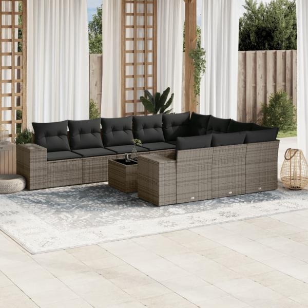 ARDEBO.de - 11-tlg. Garten-Sofagarnitur mit Kissen Grau Poly Rattan