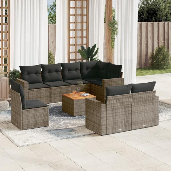 ARDEBO.de - 9-tlg. Garten-Sofagarnitur mit Kissen Grau Poly Rattan