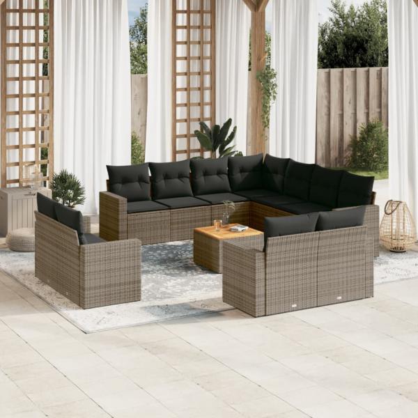 ARDEBO.de - 12-tlg. Garten-Sofagarnitur mit Kissen Grau Poly Rattan