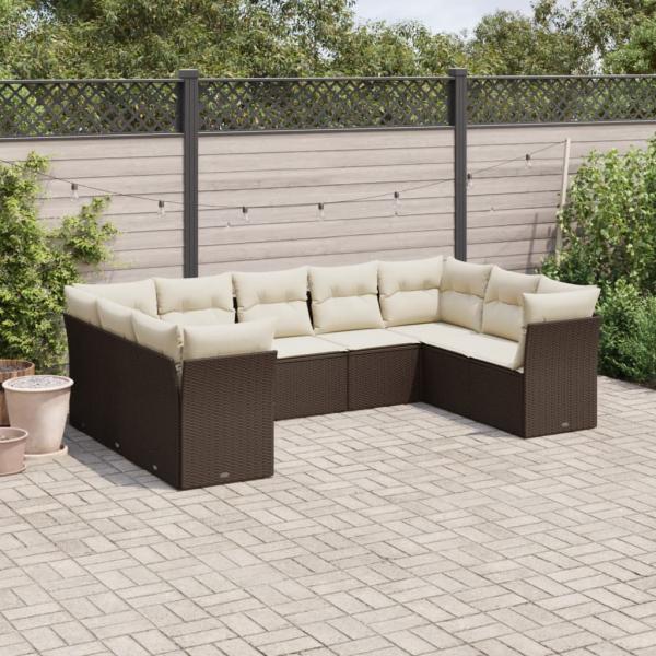 ARDEBO.de - 9-tlg. Garten-Sofagarnitur mit Kissen Braun Poly Rattan